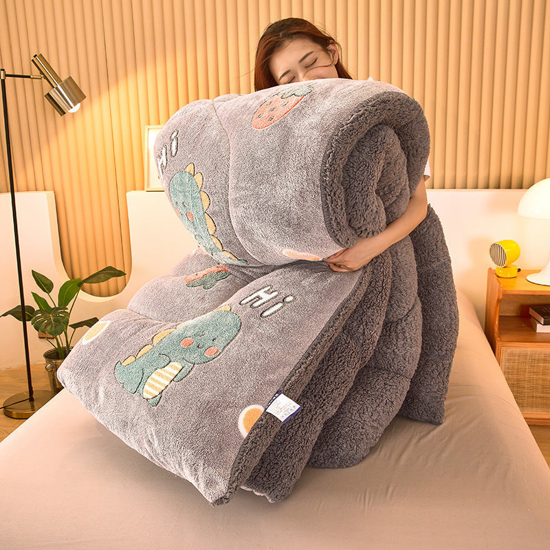 HKM-837267 Double-Sided Winter Lamb Fleece Quilt - Thick Polyester Fiber for Warmth and Comfort in Various Sizes