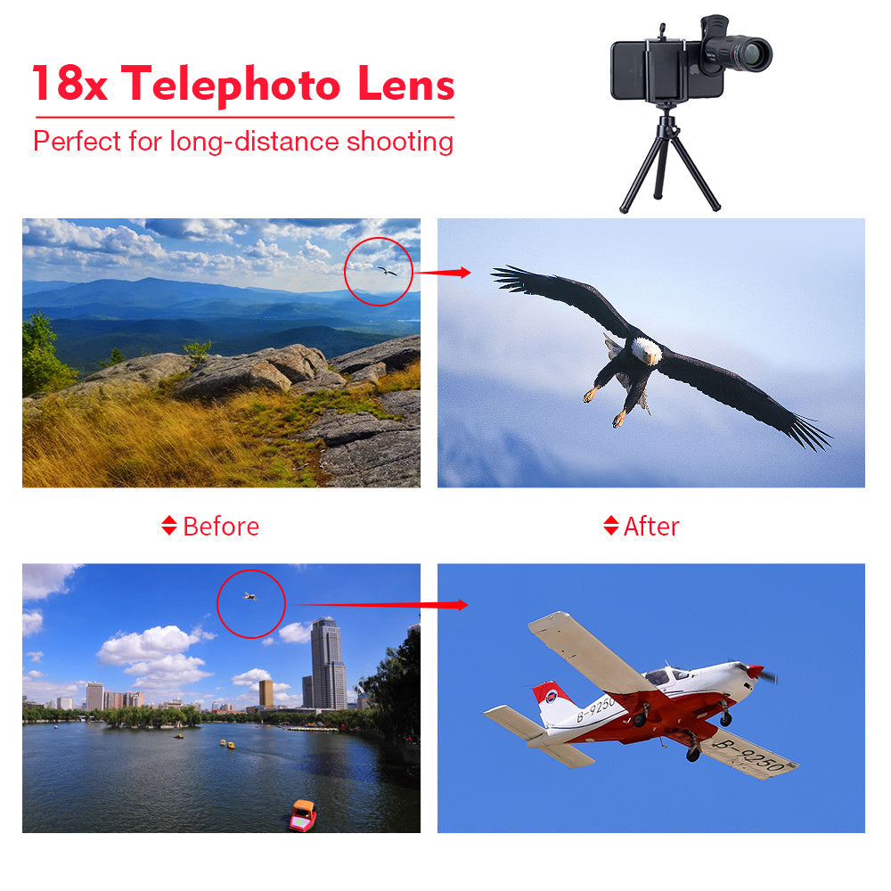 HKM-837331 18X Telephoto Lens for Mobile Phones with Adjustable Zoom and Flexible Tripod Adapter