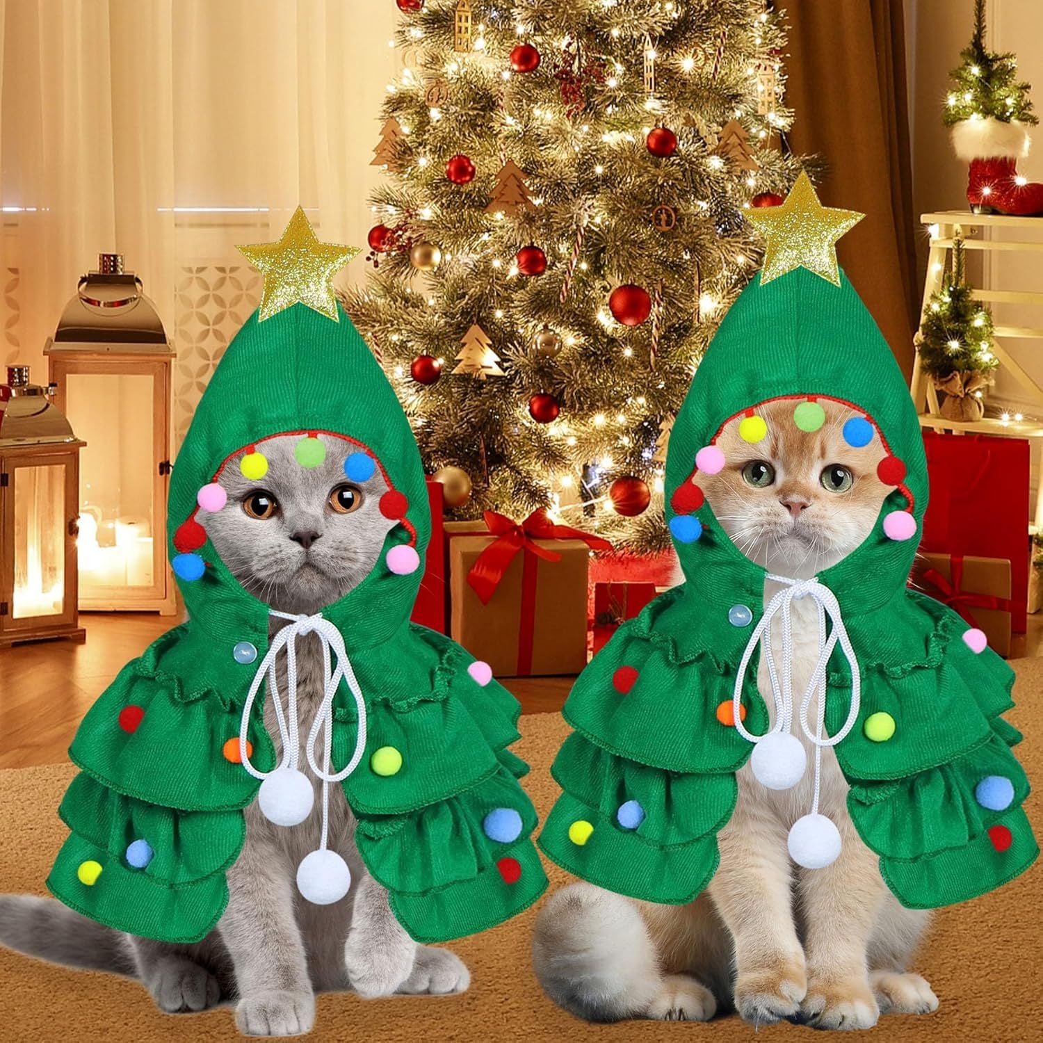 HKM-837523 Christmas Tree Costume for Cats and Kittens with Star Ornament - Available in Multiple Sizes