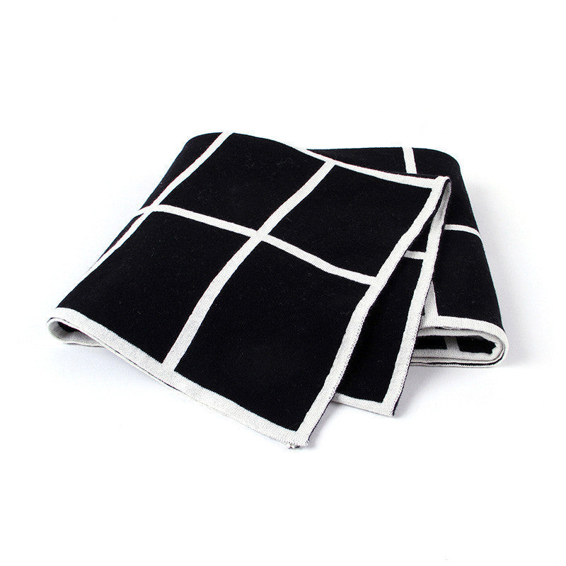 HKM-837587 Knitted Plaid Baby Blanket - Soft Cotton Yarn in Multiple Colors for All Seasons