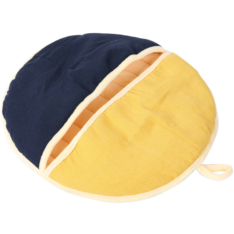 HKM-837651 Round Fan Cotton And Linen Wool Warm Semi Enclosed Pet Nest For Cat Small Dog
