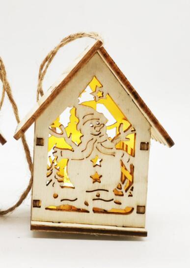 HKM-837715 Wooden Christmas Small House Decorations - Boxwood Snowman, Elk, Santa Claus, and Bell, Modern Simplicity 6.2X4.5X7.7CM