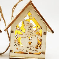 HKM-837715 Wooden Christmas Small House Decorations - Boxwood Snowman, Elk, Santa Claus, and Bell, Modern Simplicity 6.2X4.5X7.7CM