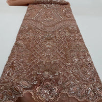 HKM-838099 Beaded Tulle Lace Fabric - 5 Yards in Blue, Sky Blue, Purple, White, Orange Pink, Gold for Spring and Summer