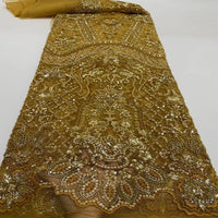 HKM-838099 Beaded Tulle Lace Fabric - 5 Yards in Blue, Sky Blue, Purple, White, Orange Pink, Gold for Spring and Summer