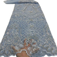 HKM-838099 Beaded Tulle Lace Fabric - 5 Yards in Blue, Sky Blue, Purple, White, Orange Pink, Gold for Spring and Summer