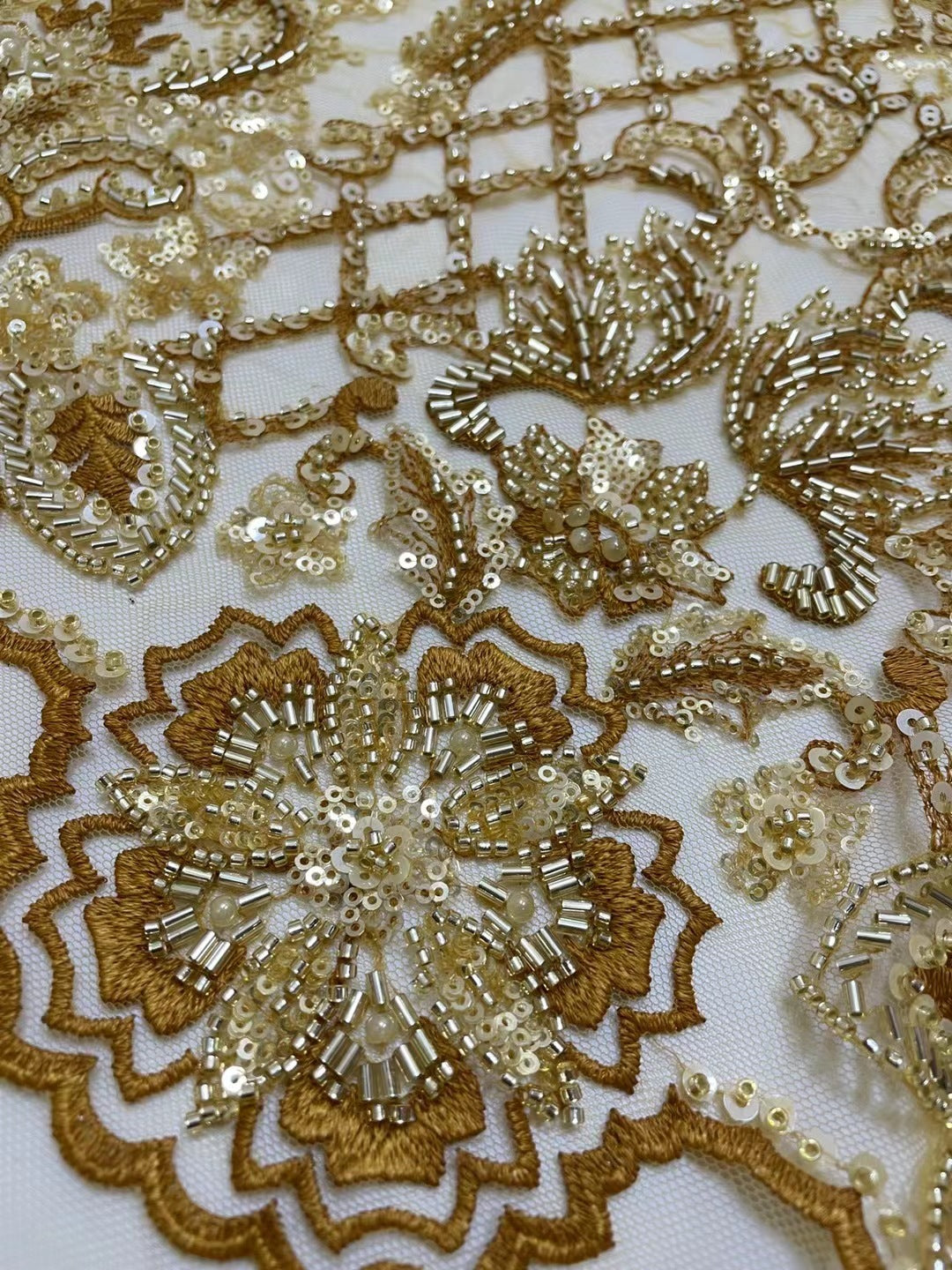 HKM-838099 Beaded Tulle Lace Fabric - 5 Yards in Blue, Sky Blue, Purple, White, Orange Pink, Gold for Spring and Summer