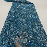 HKM-838099 Beaded Tulle Lace Fabric - 5 Yards in Blue, Sky Blue, Purple, White, Orange Pink, Gold for Spring and Summer