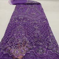 HKM-838099 Beaded Tulle Lace Fabric - 5 Yards in Blue, Sky Blue, Purple, White, Orange Pink, Gold for Spring and Summer