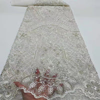HKM-838099 Beaded Tulle Lace Fabric - 5 Yards in Blue, Sky Blue, Purple, White, Orange Pink, Gold for Spring and Summer