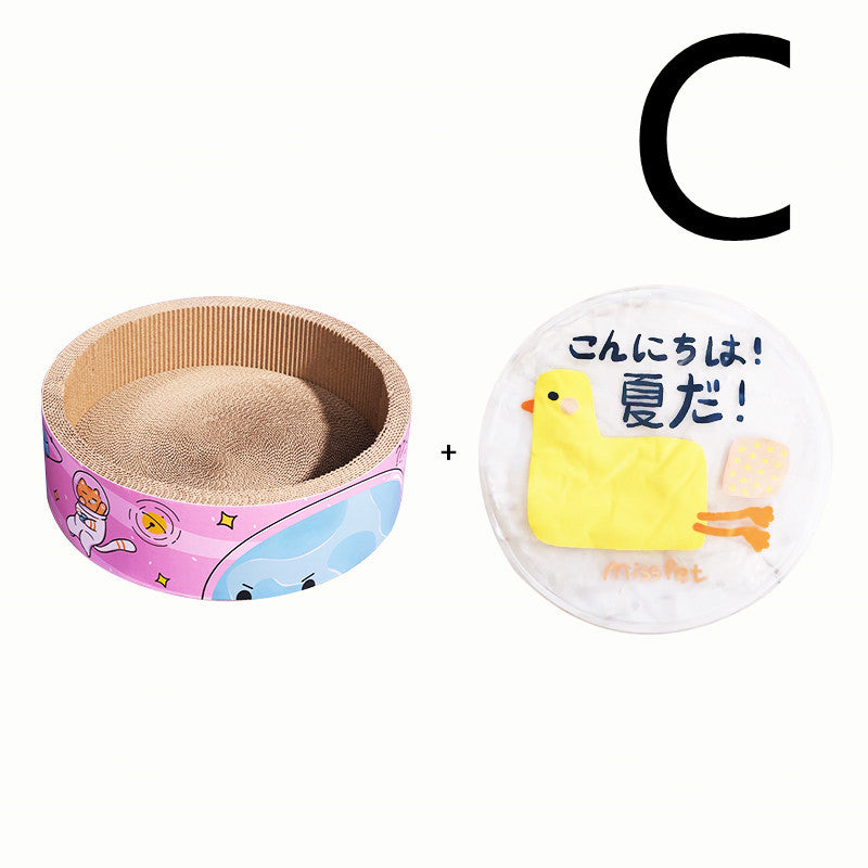 HKM-838291 Round Cat Scratcher for Claw Grinding - Wear-Resistant High-Density Corrugated Paper, Pink