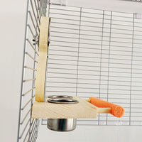 HKM-838355 Stainless Steel Parrot Puzzle Toy with Claw Grinding Stand, Food Cup, and Mirror