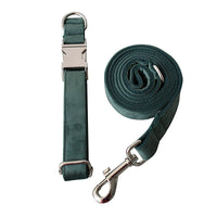 HKM-838611 Green Velvet Dog Collar and Leash Set for Stylish Walks