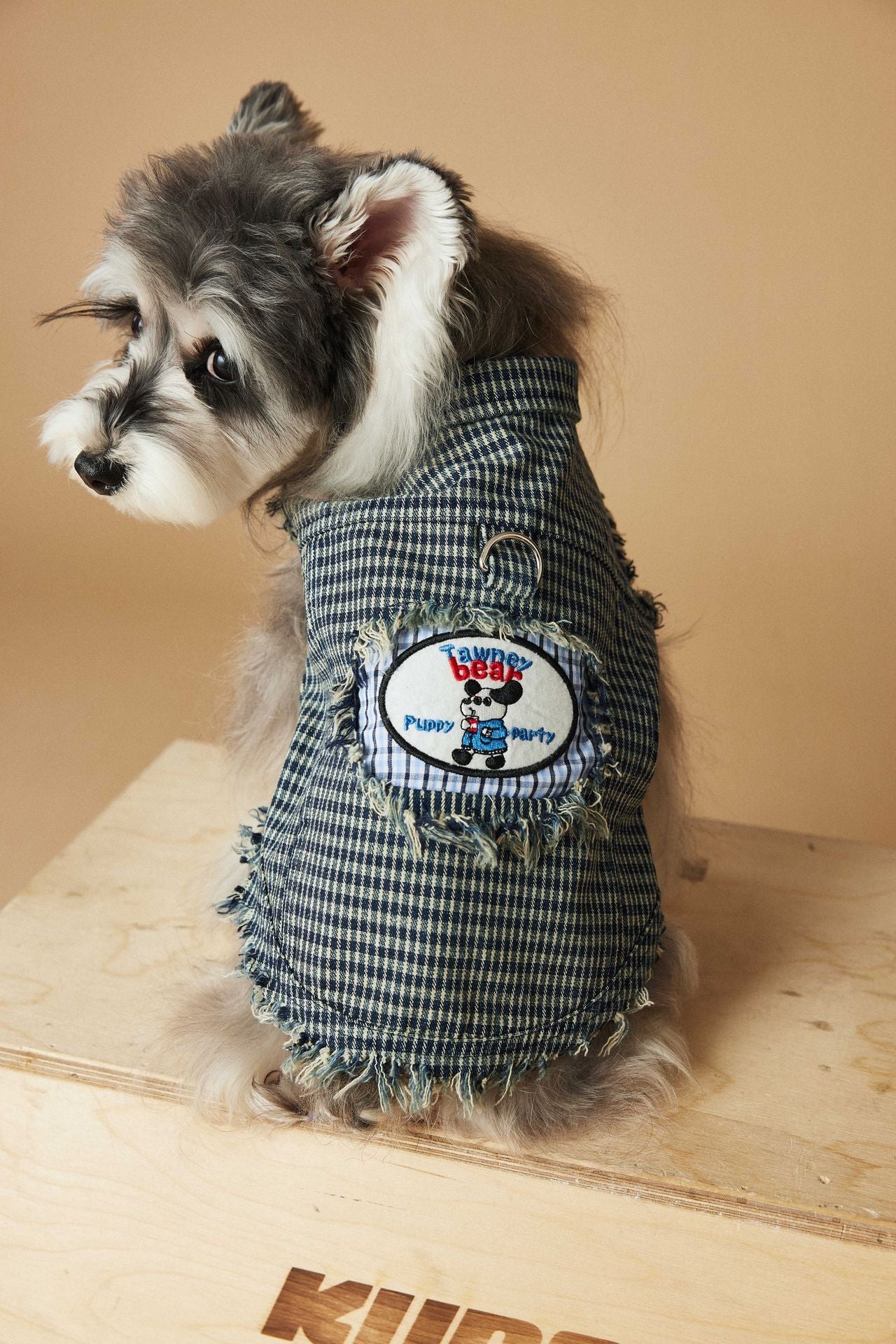 HKM-838739 Casual Blue Washed Plaid Sleeveless Denim Vest for Pets
