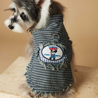 HKM-838739 Casual Blue Washed Plaid Sleeveless Denim Vest for Pets