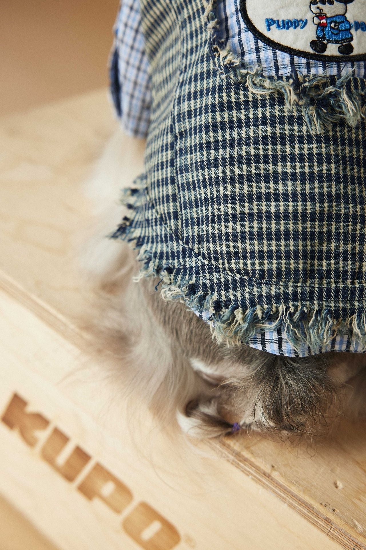 HKM-838739 Casual Blue Washed Plaid Sleeveless Denim Vest for Pets