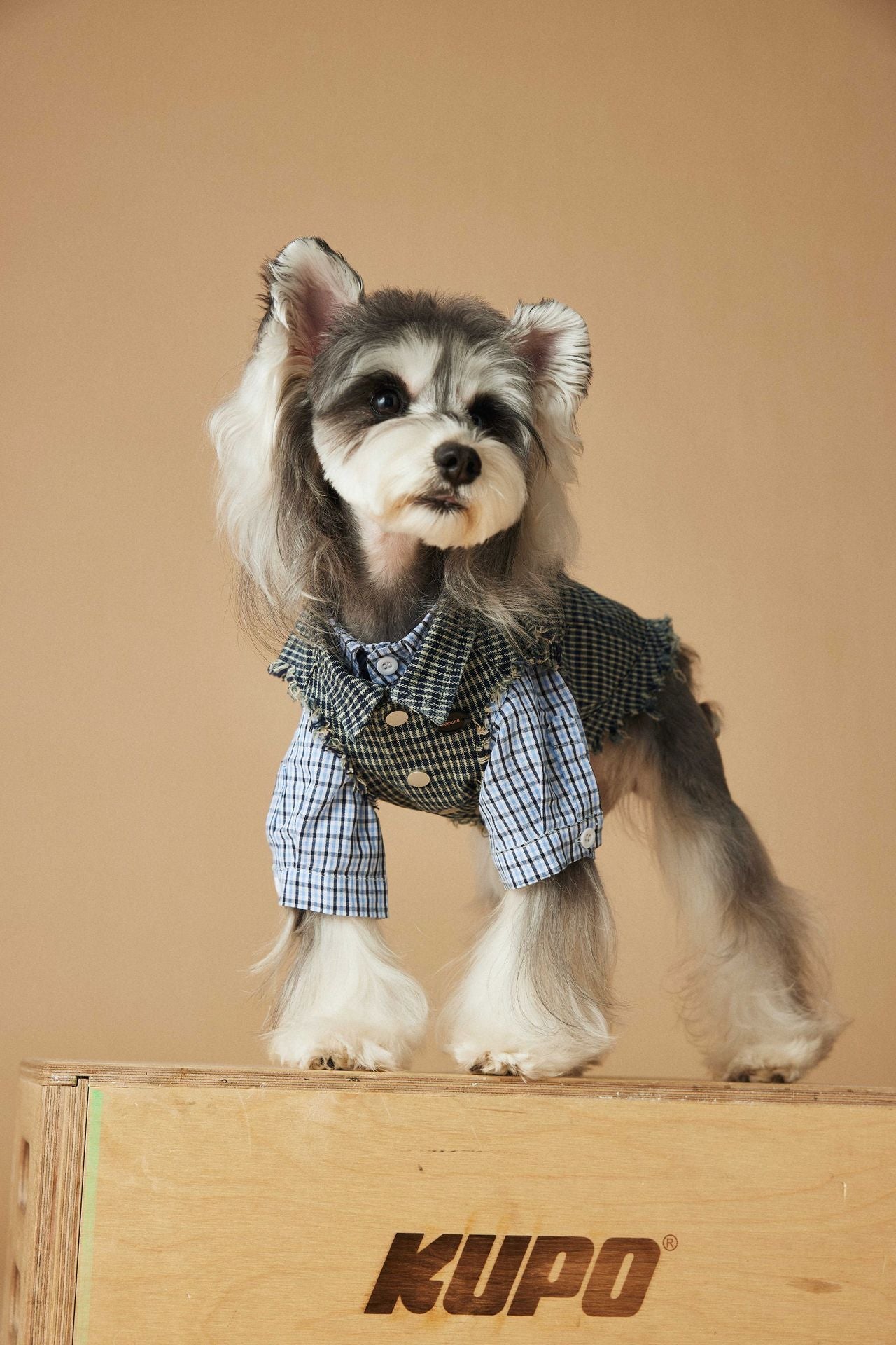 HKM-838739 Casual Blue Washed Plaid Sleeveless Denim Vest for Pets