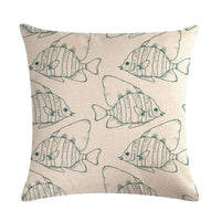 HKM-838803 Colorful Fish Design Linen Pillowcase - PP Elastic Cotton Front with Plain Cotton and Linen Back, 45cm x 45cm