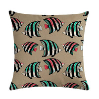 HKM-838803 Colorful Fish Design Linen Pillowcase - PP Elastic Cotton Front with Plain Cotton and Linen Back, 45cm x 45cm