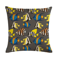 HKM-838803 Colorful Fish Design Linen Pillowcase - PP Elastic Cotton Front with Plain Cotton and Linen Back, 45cm x 45cm