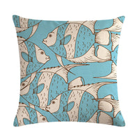 HKM-838803 Colorful Fish Design Linen Pillowcase - PP Elastic Cotton Front with Plain Cotton and Linen Back, 45cm x 45cm