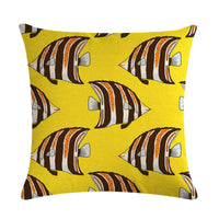HKM-838803 Colorful Fish Design Linen Pillowcase - PP Elastic Cotton Front with Plain Cotton and Linen Back, 45cm x 45cm