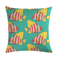 HKM-838803 Colorful Fish Design Linen Pillowcase - PP Elastic Cotton Front with Plain Cotton and Linen Back, 45cm x 45cm