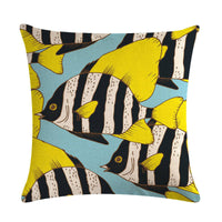 HKM-838803 Colorful Fish Design Linen Pillowcase - PP Elastic Cotton Front with Plain Cotton and Linen Back, 45cm x 45cm