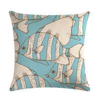 HKM-838803 Colorful Fish Design Linen Pillowcase - PP Elastic Cotton Front with Plain Cotton and Linen Back, 45cm x 45cm