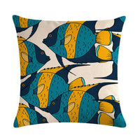 HKM-838803 Colorful Fish Design Linen Pillowcase - PP Elastic Cotton Front with Plain Cotton and Linen Back, 45cm x 45cm