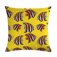 HKM-838803 Colorful Fish Design Linen Pillowcase - PP Elastic Cotton Front with Plain Cotton and Linen Back, 45cm x 45cm