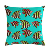 HKM-838803 Colorful Fish Design Linen Pillowcase - PP Elastic Cotton Front with Plain Cotton and Linen Back, 45cm x 45cm