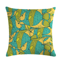 HKM-838803 Colorful Fish Design Linen Pillowcase - PP Elastic Cotton Front with Plain Cotton and Linen Back, 45cm x 45cm