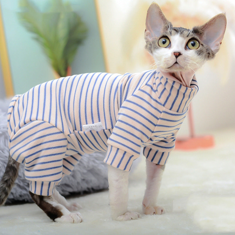 HKM-838931 Derong Cotton Tummy Protection Four-Legged Dog Sweater in Multiple Stripes