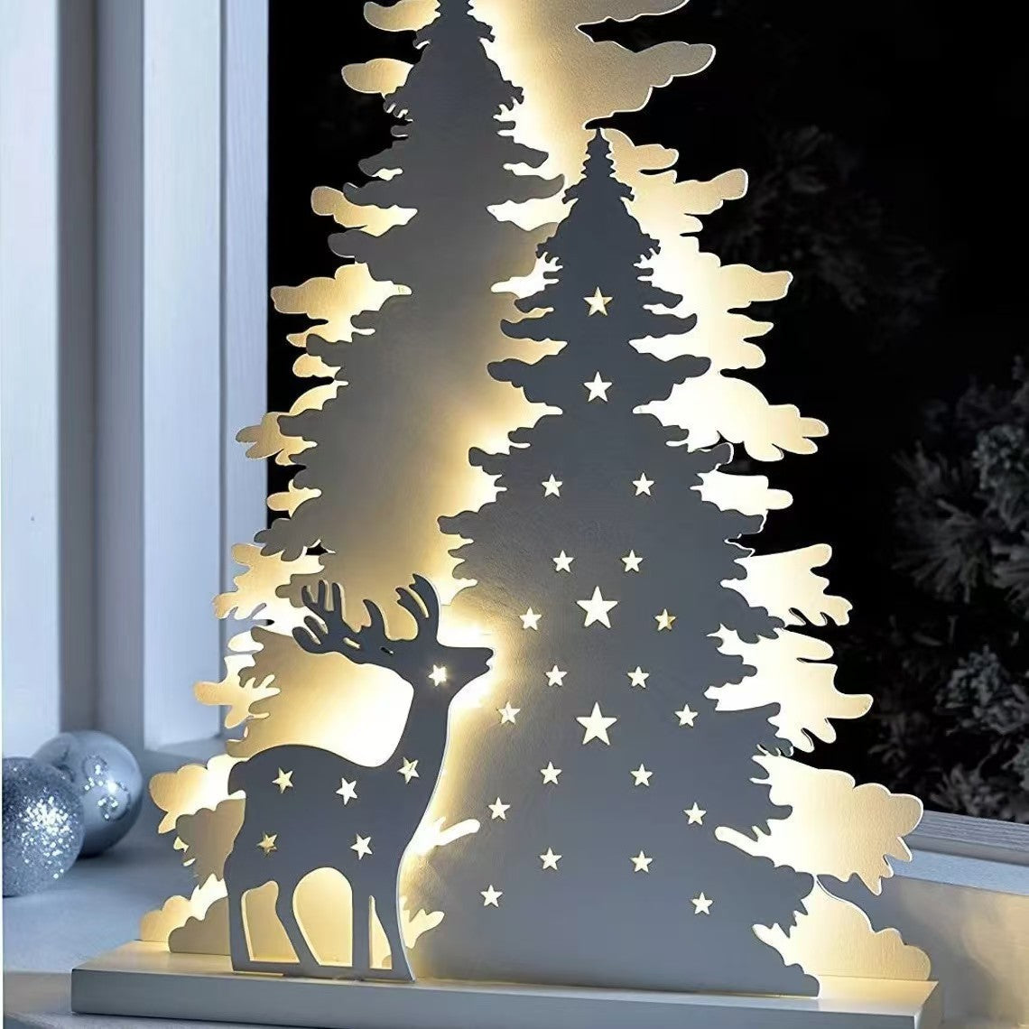 HKM-839379 Creative Wooden Christmas Ornaments in White, Warm, and Colorful Light