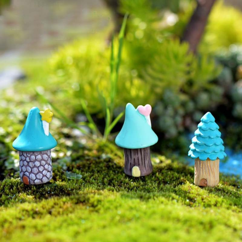 HKM-839699 Small Mushroom Micro Landscape Bonsai Ornaments - Cartoon Resin Flower Pot Decor (Set of 3)