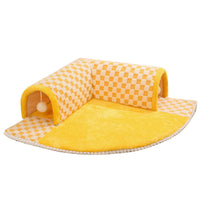HKM-839699 Warm Removable Cat Tunnel Nest - Washable Pet Bed in Brown Plaid and Yellow Cheese