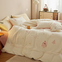 HKM-840211 Winter Milk Fiber Princess Style Bedding Set - 3 or 4 Piece for Various Bed Sizes