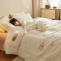HKM-840211 Winter Milk Fiber Princess Style Bedding Set - 3 or 4 Piece for Various Bed Sizes