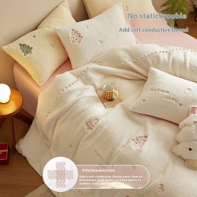 KTX-840211 Winter Milk Fiber Princess Style Bedding Set - 3 or 4 Piece for Various Bed Sizes