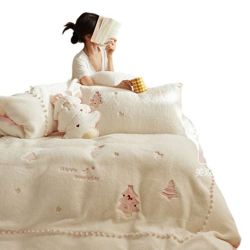 KTX-840211 Winter Milk Fiber Princess Style Bedding Set - 3 or 4 Piece for Various Bed Sizes