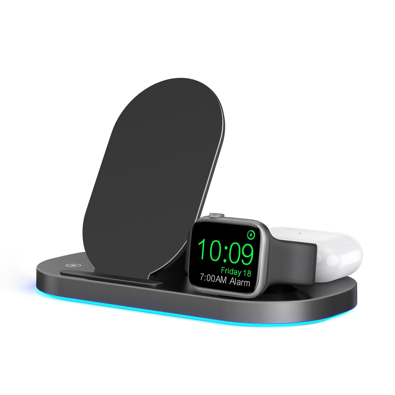HKM-840467 15W 3-in-1 Wireless Charger with Folding Stand for Mobile Phones, Smartwatches, and Headphones - Black/White