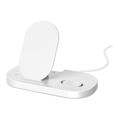 HKM-840467 15W 3-in-1 Wireless Charger with Folding Stand for Mobile Phones, Smartwatches, and Headphones - Black/White
