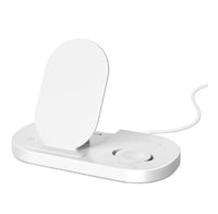 HKM-840467 15W 3-in-1 Wireless Charger with Folding Stand for Mobile Phones, Smartwatches, and Headphones - Black/White