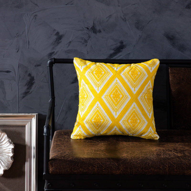 HKM-840531 Modern Cotton Striped Embroidered Pillow Cushion - 45x45cm