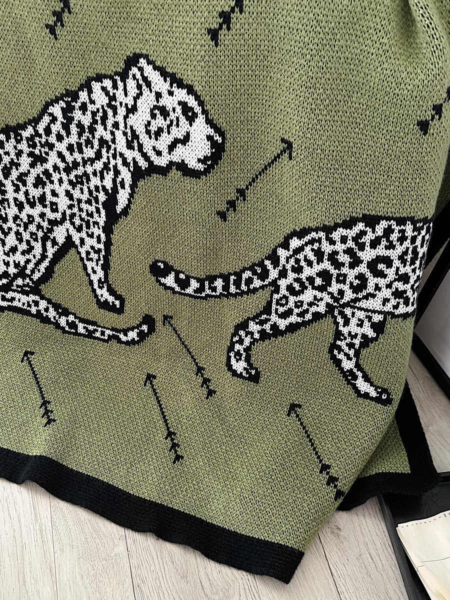 HKM-840723 Green Knitted Fabric Nap Blanket - 100% Acrylic Fiber in Multiple Sizes
