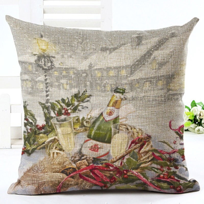 HKM-840787 Santa Claus European Classical Pillowcase Cushion Cover - Linen, 45x45cm, Holiday Decor for Living Room, Bedroom, Dining Room