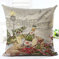 HKM-840787 Santa Claus European Classical Pillowcase Cushion Cover - Linen, 45x45cm, Holiday Decor for Living Room, Bedroom, Dining Room