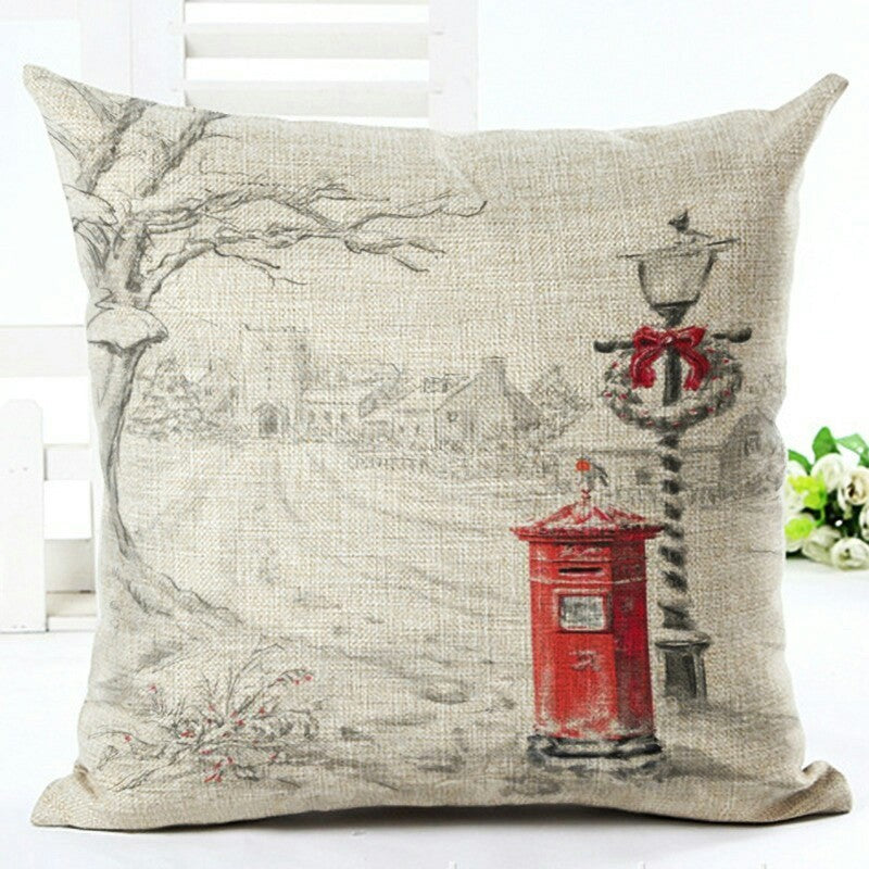 HKM-840787 Santa Claus European Classical Pillowcase Cushion Cover - Linen, 45x45cm, Holiday Decor for Living Room, Bedroom, Dining Room