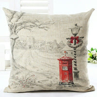 HKM-840787 Santa Claus European Classical Pillowcase Cushion Cover - Linen, 45x45cm, Holiday Decor for Living Room, Bedroom, Dining Room